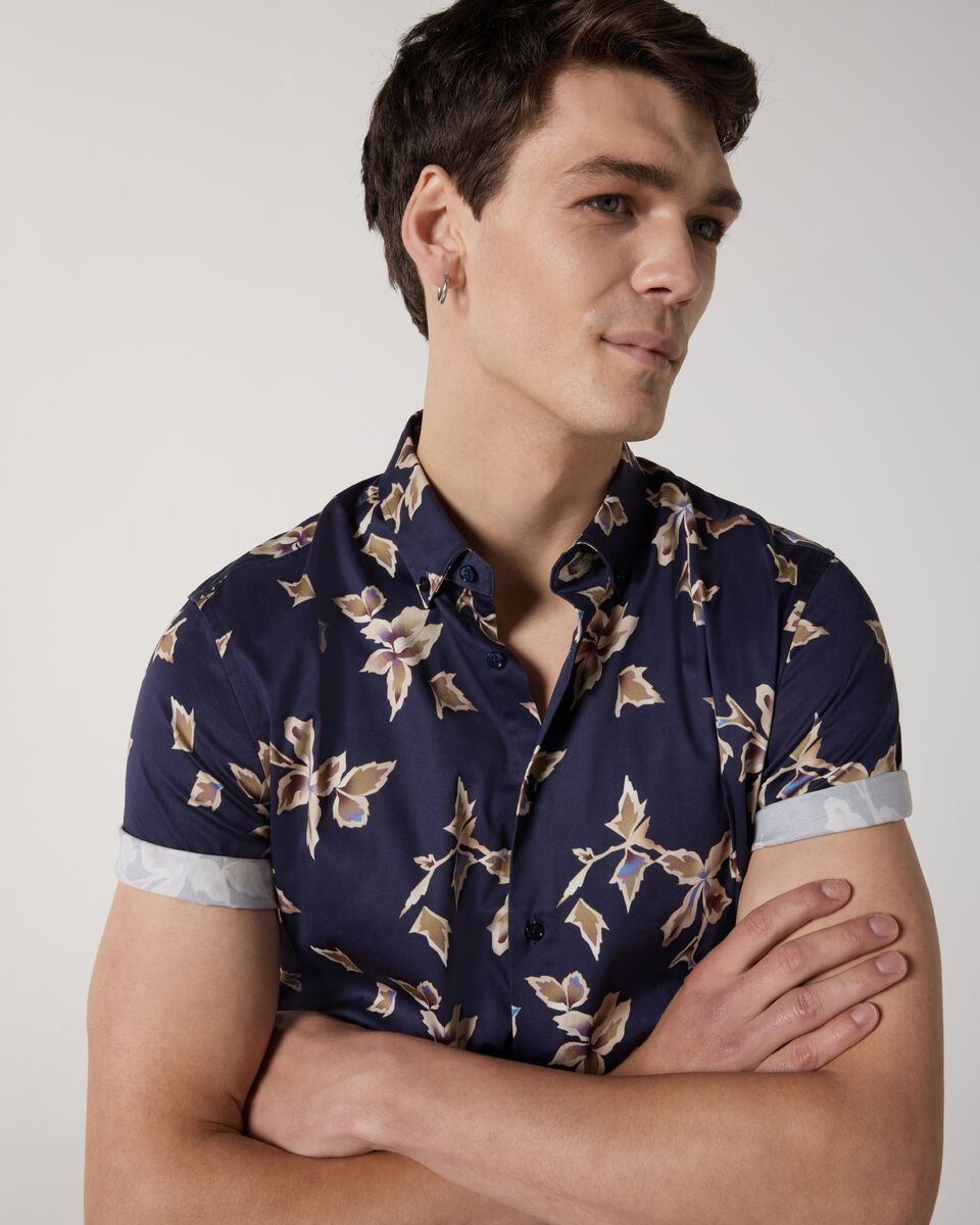 Abstract Print Short Sleeve Shirt, Navy, hi-res